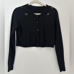 Women’s Black Merino wool/Silk button down Cardigan with Lace details Size S/M